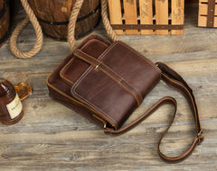 Cool Dark Brown Leather 10 inches Vertical Courier Bag Side Bags Messenger Bag for Men - imessengerbags