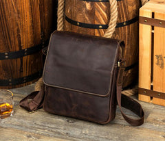 Dark Brown Cool Leather 10 inches Small Vertical Side Bags Messenger Bags Courier Bag for Men