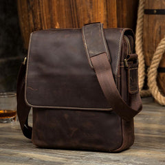 Dark Brown Cool Leather 10 inches Small Vertical Side Bags Messenger Bags Courier Bag for Men - imessengerbags