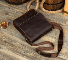 Dark Brown Cool Leather 10 inches Small Vertical Side Bags Messenger Bags Courier Bag for Men - imessengerbags