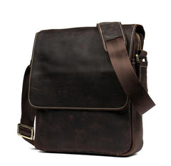 Dark Brown Cool Leather 10 inches Small Vertical Side Bags Messenger Bags Courier Bag for Men - imessengerbags