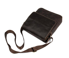 Dark Brown Cool Leather 10 inches Small Vertical Side Bags Messenger Bags Courier Bag for Men - imessengerbags