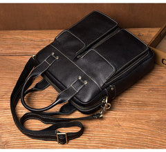 Fashion Black Leather 12 inches Vertical Briefcase Work Shoulder Bag Black Messenger Bag Computer Work Bag for Men - imessengerbags