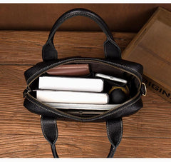 Fashion Black Leather 12 inches Vertical Briefcase Work Shoulder Bag Black Messenger Bag Computer Work Bag for Men - imessengerbags