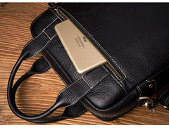 Fashion Black Leather 12 inches Vertical Briefcase Work Shoulder Bag Black Messenger Bag Computer Work Bag for Men - imessengerbags