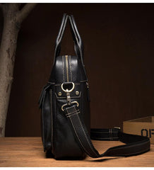 Fashion Black Leather 12 inches Vertical Briefcase Work Shoulder Bag Black Messenger Bag Computer Work Bag for Men - imessengerbags