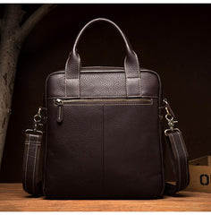 Fashion Black Leather 12 inches Vertical Briefcase Work Shoulder Bag Black Messenger Bag Computer Work Bag for Men