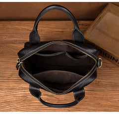 Fashion Black Leather 12 inches Vertical Briefcase Work Shoulder Bag Black Messenger Bag Computer Work Bag for Men - imessengerbags