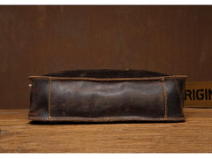 Vintage Dark Brown Leather 12 inches Veritcal Briefcase Work Bag Messenger Bags Handbag for Men - imessengerbags