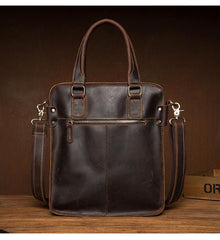 Vintage Dark Brown Leather 12 inches Veritcal Briefcase Work Bag Messenger Bags Handbag for Men