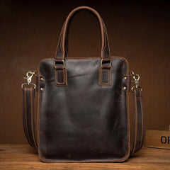 Vintage Dark Brown Leather 12 inches Veritcal Briefcase Work Bag Messenger Bags Handbag for Men - imessengerbags