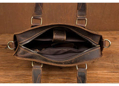 Vintage Dark Brown Leather 12 inches Veritcal Briefcase Work Bag Messenger Bags Handbag for Men