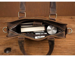 Vintage Dark Brown Leather 12 inches Veritcal Briefcase Work Bag Messenger Bags Handbag for Men - imessengerbags