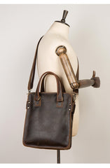 Vintage Dark Brown Leather 12 inches Veritcal Briefcase Work Bag Messenger Bags Handbag for Men