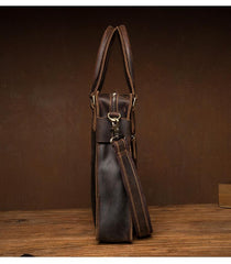 Vintage Dark Brown Leather 12 inches Veritcal Briefcase Work Bag Messenger Bags Handbag for Men