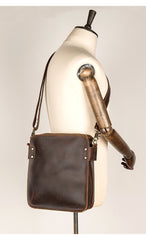 Vintage Dark Brown Cool Leather 12 inches Vertical Courier Bag Messenger Bags for Men - imessengerbags
