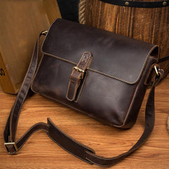 Cool Dark Coffee Leather 13 inches Postman Bag Messenger Bags Side Bag for Men