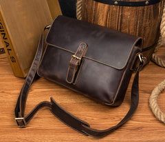 Cool Dark Coffee Leather 13 inches Postman Bag Messenger Bags Side Bag for Men - imessengerbags