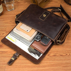 Cool Dark Coffee Leather 13 inches Postman Bag Messenger Bags Side Bag for Men - imessengerbags
