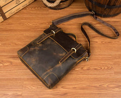 Vintage Brown Cool Leather 13 inches Vertical Briefcase Messenger Bags Side Bags for Men