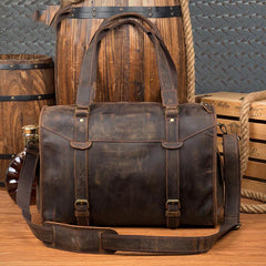 Cool Brown Leather 15 inches Weekender Bag Travel Shoulder Bags Duffle Luggage Handbags for Men - imessengerbags