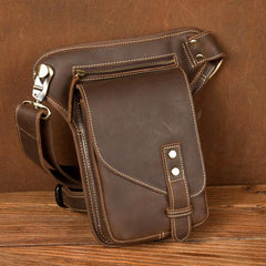 Cool Dark Brown Leather Small Side Bag Waist Bag Messenger Bags Fanny Pack for Men