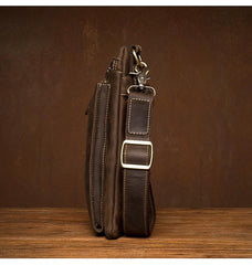 Dark Brown Cool Leather Small Vertical Side Bag Messenger Bags Courier Bag for Men - imessengerbags