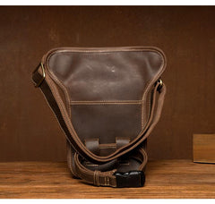Cool Dark Brown Leather Small Side Bag Waist Bag Messenger Bags Fanny Pack for Men - imessengerbags