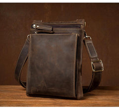 Dark Brown Cool Leather Small Vertical Side Bag Messenger Bags Courier Bag for Men - imessengerbags