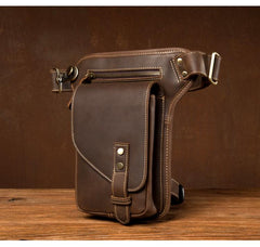 Cool Dark Brown Leather Small Side Bag Waist Bag Messenger Bags Fanny Pack for Men - imessengerbags