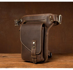 Cool Dark Brown Leather Small Side Bag Waist Bag Messenger Bags Fanny Pack for Men