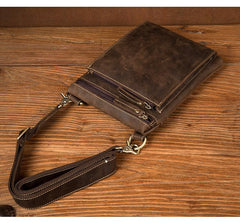 Dark Brown Cool Leather Small Vertical Side Bag Messenger Bags Courier Bag for Men - imessengerbags
