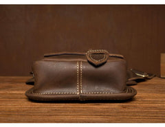 Cool Dark Brown Leather Small Side Bag Waist Bag Messenger Bags Fanny Pack for Men