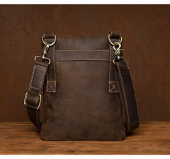 Dark Brown Cool Leather Small Vertical Side Bag Messenger Bags Courier Bag for Men - imessengerbags