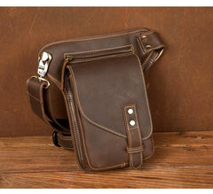 Cool Dark Brown Leather Small Side Bag Waist Bag Messenger Bags Fanny Pack for Men