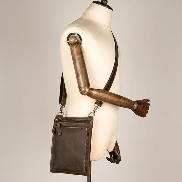 Dark Brown Cool Leather Small Vertical Side Bag Messenger Bags Courier Bag for Men - imessengerbags