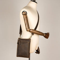Dark Brown Cool Leather Small Vertical Side Bag Messenger Bags Courier Bag for Men - imessengerbags