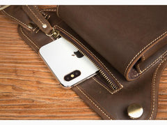 Cool Dark Brown Leather Small Side Bag Waist Bag Messenger Bags Fanny Pack for Men - imessengerbags
