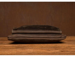 Dark Brown Cool Leather Small Vertical Side Bag Messenger Bags Courier Bag for Men - imessengerbags
