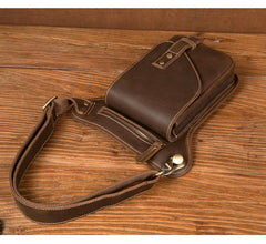 Cool Dark Brown Leather Small Side Bag Waist Bag Messenger Bags Fanny Pack for Men