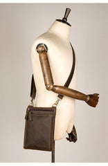 Dark Brown Cool Leather Small Vertical Side Bag Messenger Bags Courier Bag for Men - imessengerbags