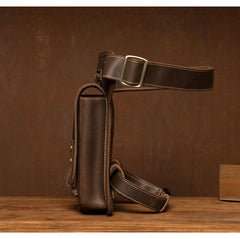 Cool Dark Brown Leather Small Side Bag Waist Bag Messenger Bags Fanny Pack for Men - imessengerbags