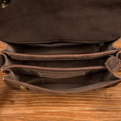 Cool Dark Brown Mens Leather 8inches Small Courier Bag Side Bags Messenger Bags for Men - imessengerbags
