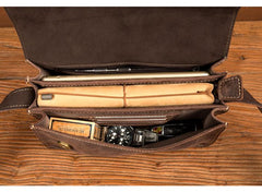 Cool Dark Brown Mens Leather 8inches Small Courier Bag Side Bags Messenger Bags for Men - imessengerbags
