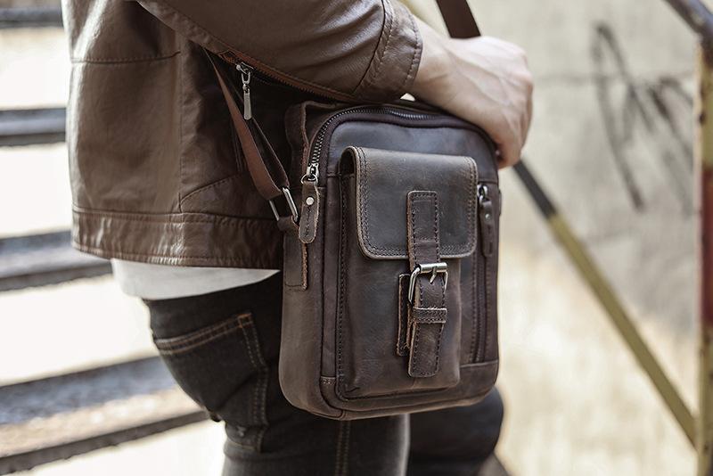 Leather vertical messenger on sale bag