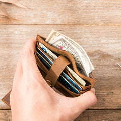 Dark Brown Cool Leather Mens Slim Front Pocket Wallet Small Wallets Card Wallet Card Wallet for Men - imessengerbags