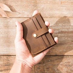 Dark Brown Cool Leather Mens Slim Front Pocket Wallet Small Wallets Card Wallet Card Wallet for Men