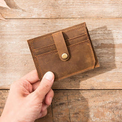 Dark Brown Cool Leather Mens Slim Front Pocket Wallet Small Wallets Card Wallet Card Wallet for Men - imessengerbags