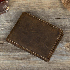 Cool Dark Brown Leather Mens Small Wallet Bifold Slim billfold Wallets for Men
