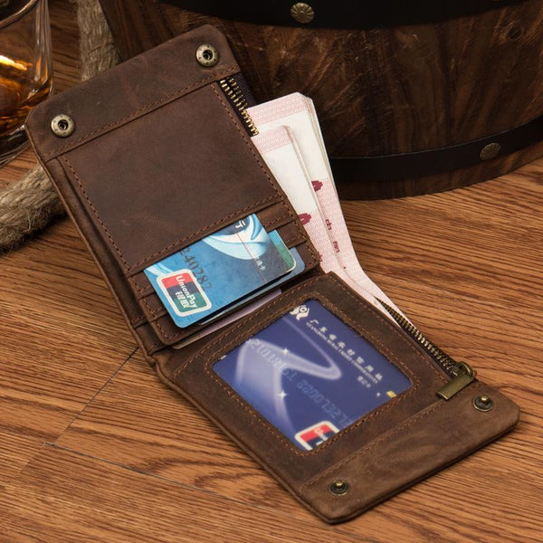 Dark Brown Cool Leather Mens Bifold Thin Front Pocket billfold Wallet Black Slim Small Wallet for Men - imessengerbags